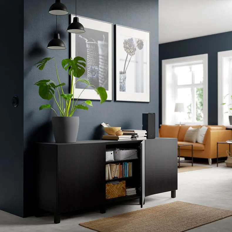 IKEA BESTÅ БЕСТО, комбинация для хранения с дверцами, черный / коричневый / Лаппвикен / Стуббарп черный / коричневый, 180x42x74 см 891.394.90 фото №2