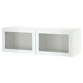 IKEA BESTÅ БЕСТО, комбинация настенных шкафов, белый Стекловик / белый / светло-зеленый Прозрачное стекло, 120x42x38 см 494.892.30 фото