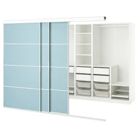 IKEA SKYTTA СКЮТТА / PAX ПАКС, гардеробная с раздвижными дверями, белый 2стр/светло-голубой Мехамн, 276x160x205 см 695.524.90 фото