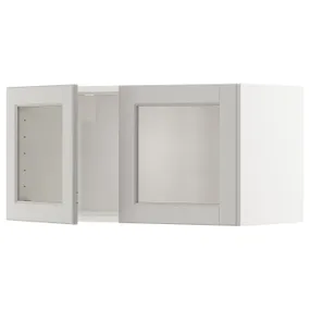 IKEA METOD МЕТОД, шафа навісна із 2 скляними дверцят, білий / світло-сірий Lerhyttan, 80x40 см 894.667.07 фото