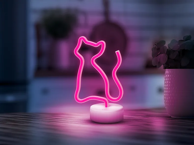 BRW Світлодіодна неонова настільна лампа для котів рожева 093826 фото №2