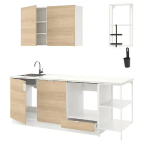 IKEA ENHET ЕНХЕТ, кухня, білий/імітація. дуб, 223x63.5x222 см 093.377.43 фото