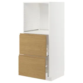 IKEA METOD МЕТОД / MAXIMERA МАКСИМЕРА, высокий шкаф с 2 ящиками д / духовки, белый / Воксторп имит. дуб, 60x60x140 см 295.381.04 фото