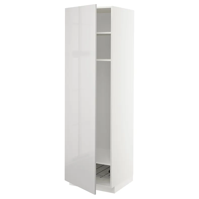 IKEA METOD МЕТОД, висока шафа, полиці / дротяний кошик, білий / Ringhult світло-сірий, 60x60x200 см 394.687.99 фото №1