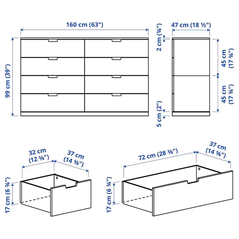 IKEA NORDLI НОРДЛІ, комод із 8 шухлядами, білий, 160x99 см 292.395.05 фото №5