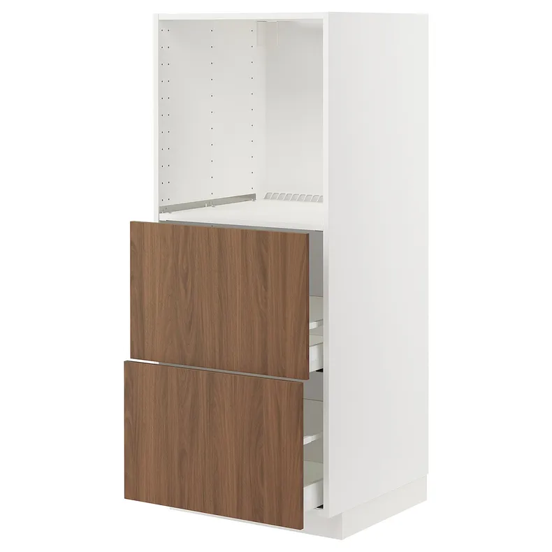 IKEA METOD МЕТОД / MAXIMERA МАКСИМЕРА, высокий шкаф с 2 ящиками д / духовки, белый / Имитация коричневого ореха, 60x60x140 см 195.196.10 фото №1