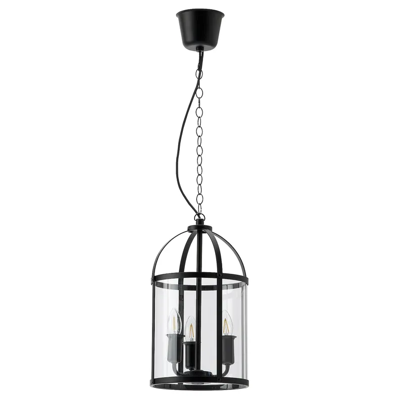 IKEA GALJON ГАЛИОН, подвесной светильник, черное / прозрачное стекло, 25 см 604.307.71 фото №1