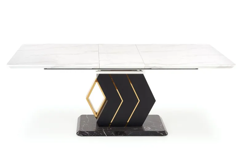 Обідній стіл розкладний HALMAR VINCENZO 160-200x90 см, білий мармур, чорна/золота ніжка фото №12