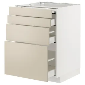 IKEA METOD МЕТОД / MAXIMERA МАКСИМЕРА, напольный шкаф с выдвиж панелью / 3ящ, белый / гавсторпский бежевый, 60x60 см 594.333.32 фото