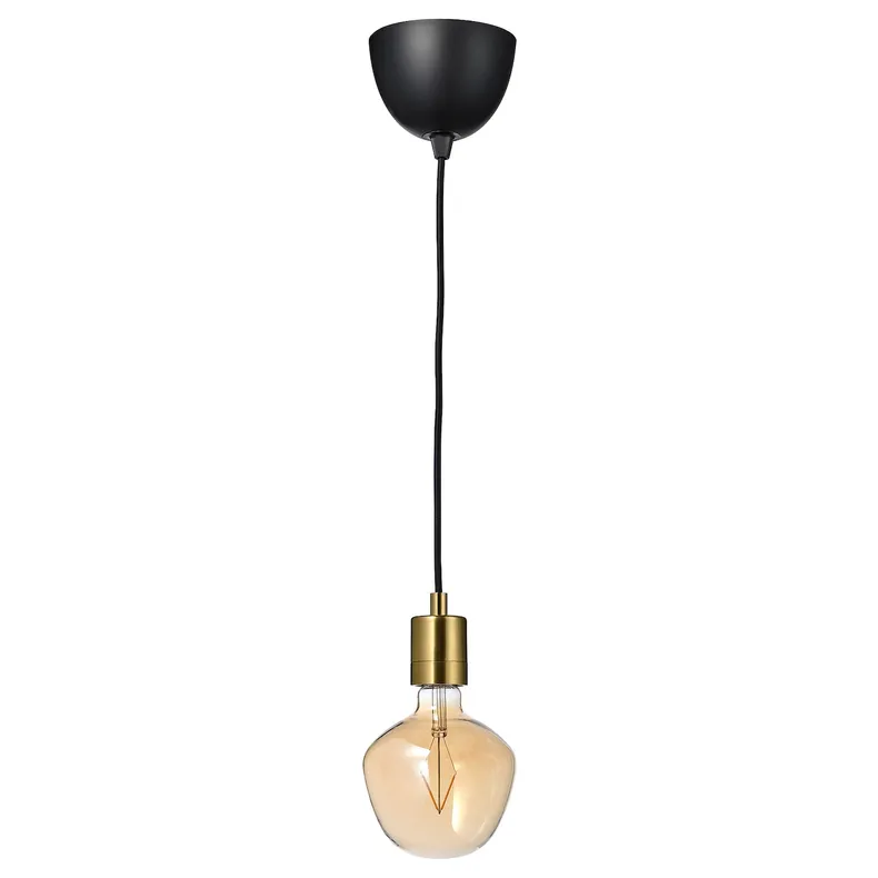 IKEA SKAFTET СКАФТЕТ / MOLNART МОЛНАРТ, подвесной светильник с лампочкой, Латунь в форме колокола / бронзовое прозрачное стекло 394.912.62 фото №1
