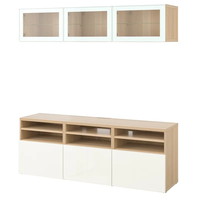 IKEA BESTÅ БЕСТО, шкаф для ТВ, комбин / стеклян дверцы, Дуб, окрашенный в белый цвет, и глянцевое белое прозрачное стекло, 180x42x192 см 994.887.99 фото №1