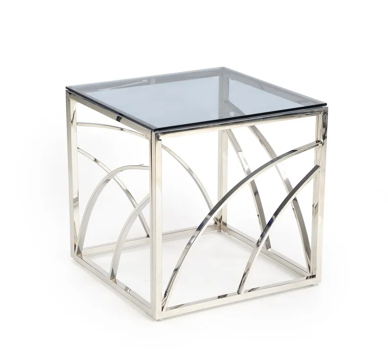 Журнальный столик стеклянный HALMAR UNIVERSE, 55x55 см, каркас - серебро, стекло - дымчатое фото №1