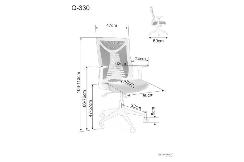 Стул офисный поворотный SIGNAL Q-330, серый, черный фото №2