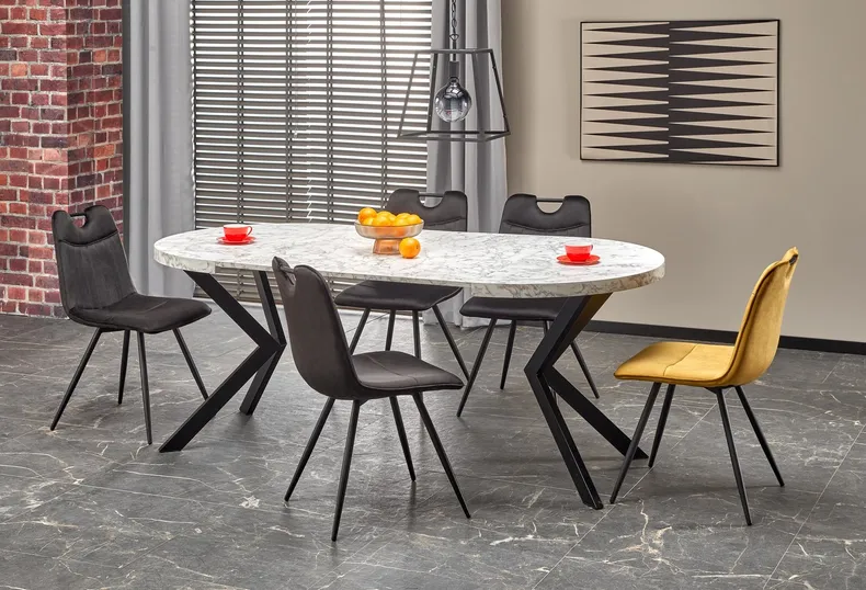 Кухонний стіл HALMAR PERONI 100-250x100 см білий мармур - чорний фото №4
