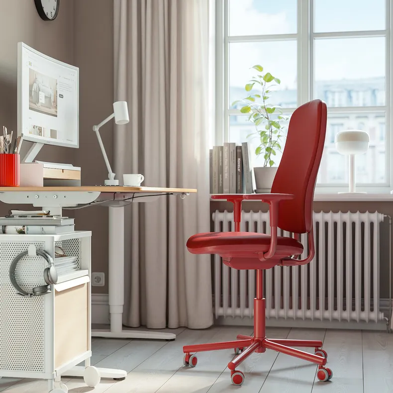 IKEA SMÖRKULL СМЕРКУЛЛЬ, офісний стілець із підлокітниками, Грассенс червоний 605.034.37 фото №6