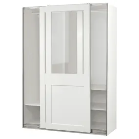 IKEA PAX ПАКС / GRIMO ГРИМО, гардероб с раздвижными дверьми, белый / прозрачное стекло белый, 150x66x201 см 195.022.85 фото