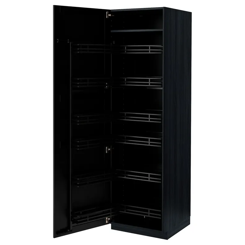 IKEA METOD МЕТОД, шафа висока з вис секц д / харч прод, чорний / Лерхіттан, пофарбований у чорний колір, 60x60x200 см 694.721.20 фото №1
