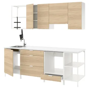IKEA ENHET ЭНХЕТ, кухня, белый / имит. дуб, 243x63.5x222 см 393.380.91 фото