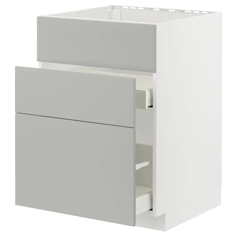 IKEA METOD МЕТОД / MAXIMERA МАКСИМЕРА, шкаф под мойку+3фасада / 2ящика, белый / светло-серый, 60x60 см 895.380.35 фото №1
