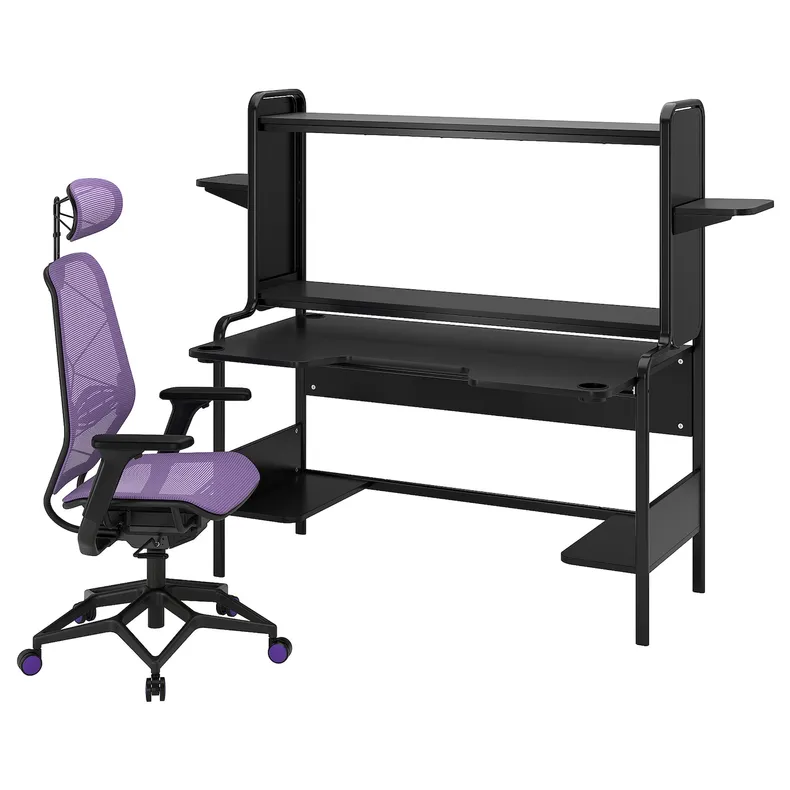 IKEA FREDDE ФРЕДДЕ / STYRSPEL СТИРСПЕЛЬ, геймерский стол и стул, чёрный / фиолетовый 594.913.17 фото №1