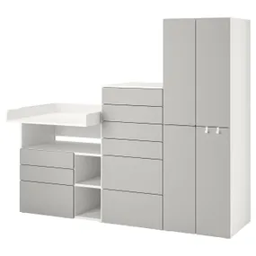 IKEA SMÅSTAD СМОСТАД, PLATSA ПЛАТСА, шафа, Біло-сірий, з пеленальним столиком, 210x79x181 см фото