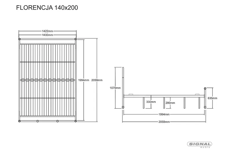 Ліжко полуторне SIGNAL FLORENCJA, білий, 140x200 см, метал фото №4