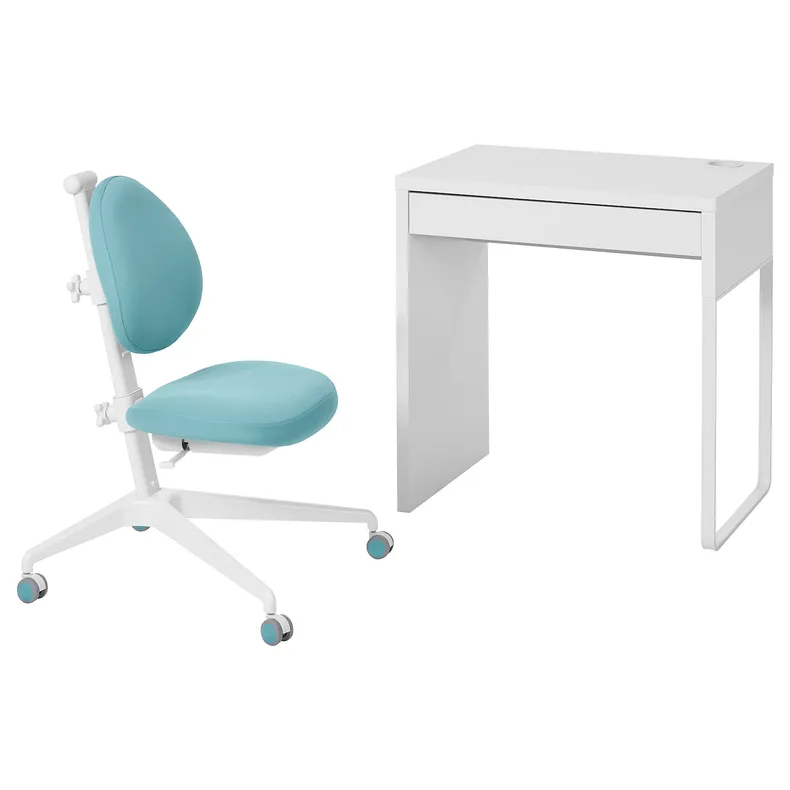 IKEA MICKE МИККЕ / DAGNAR ДАГНАР, письменный стол и стул, белый / бирюзовый 295.065.89 фото №1