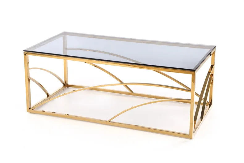 Журнальный столик стеклянный HALMAR UNIVERSE, 55x55 см, каркас - золото, стекло - дымчатое фото №6