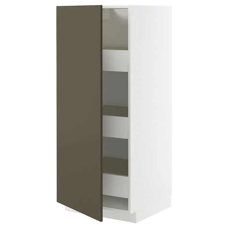 IKEA METOD МЕТОД / MAXIMERA МАКСИМЕРА, высокий шкаф с ящиками, белый/гавсторпский коричневый/бежевый, 60x60x140 см 395.588.89 фото №1