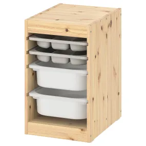 IKEA TROFAST ТРУФАСТ, комбинация с контейнерами / лотками, светлая сосна, окрашенная в серый / белый цвет, 32x44x52 см 695.235.82 фото