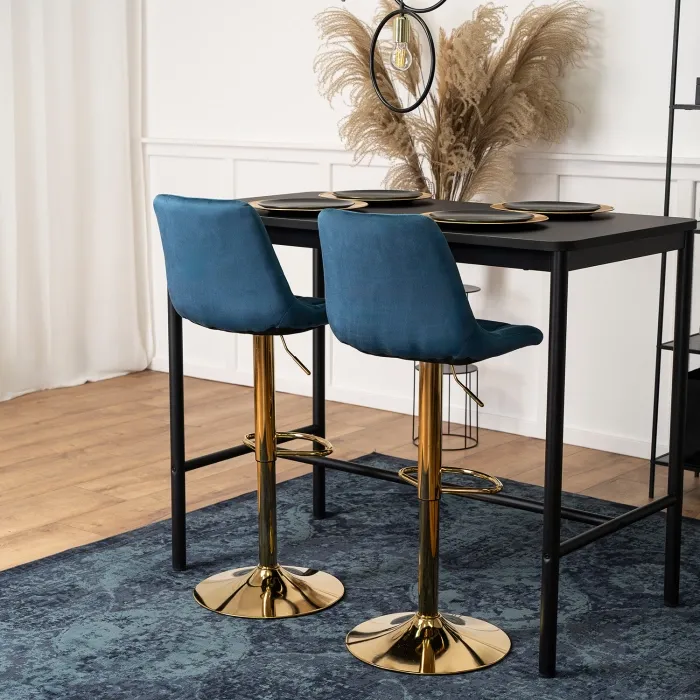 Барный стул бархатный MEBEL ELITE ARCOS Velvet, синий/золотой фото №6
