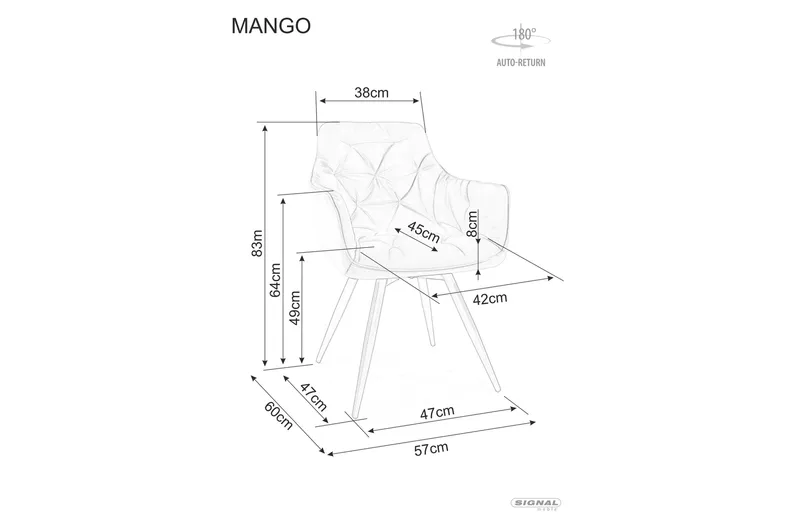 Оксамитовий Стілець SIGNAL MANGO, Bluvel 40 - бежевий фото №2