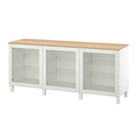 IKEA BESTÅ БЕСТО, комбинация для хранения с дверцами, белый / Синдвик / Стуббарп белое прозрачное стекло, 180x42x76 см 194.190.74 фото