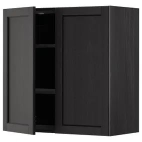 IKEA METOD МЕТОД, навесной шкаф с полками / 2дверцы, черный / Лерхиттан с черными пятнами, 80x80 см 794.689.38 фото