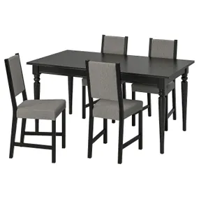 IKEA INGATORP ИНГАТОРП / STEFAN СТЕФАН, стол и 4 стула, черный / Книса серый / бежевый, 155 / 215 см 194.675.74 фото