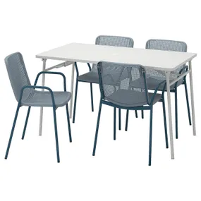 IKEA TORPARÖ ТОРПАРЕ, стіл+4 крісла з підлокітн, вуличний, білий / світло-сіро-блакитний, 130 см 494.948.68 фото