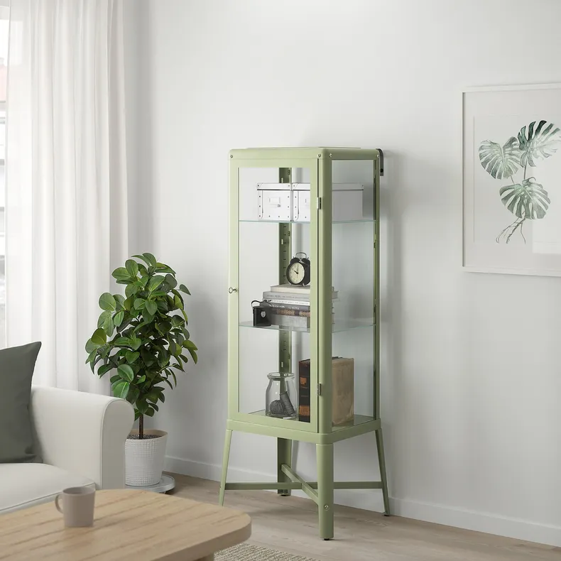 IKEA FABRIKÖR ФАБРІКЕР, шафа зі скляними дверцятами, блідо-сіро-зелений, 57x150 см 504.601.22 фото №3