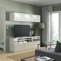 IKEA BESTÅ БЕСТО, комбінація шаф для тв / скляні дверц, біле скло / Selsviken high gloss / бежеве матове скло, 180x42x192 см 494.887.87 фото thumb №5