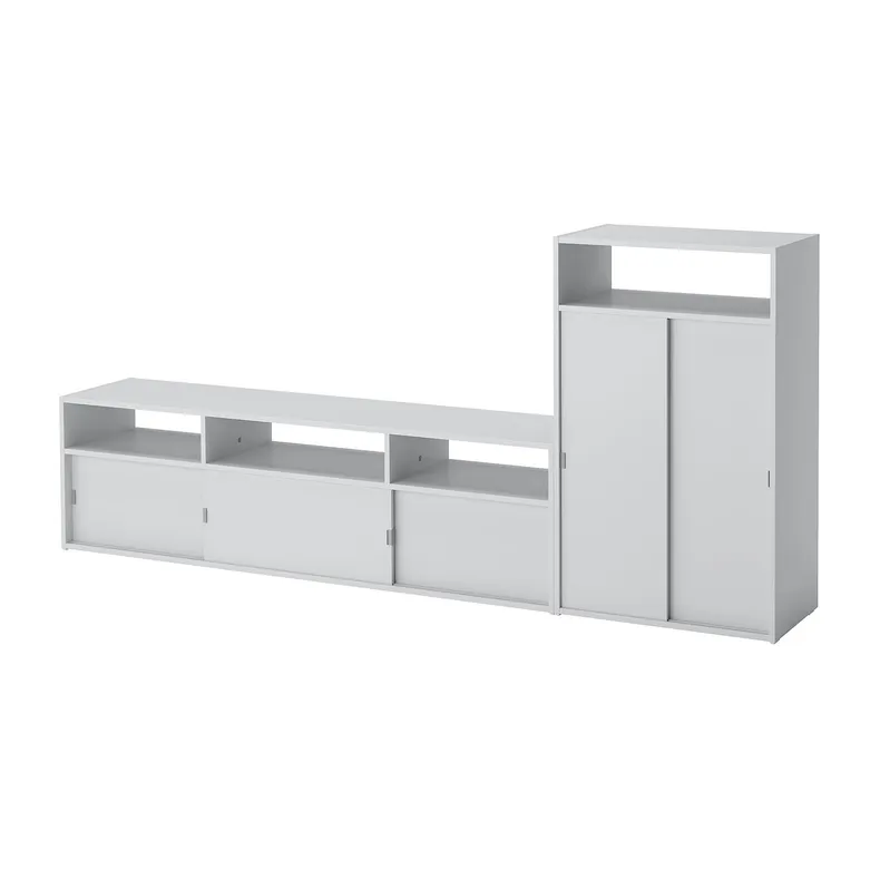 IKEA SPIKSMED СПІКСМЕД, комбінація шаф для телевізора, світло-сірий, 215x32x96 см 595.352.98 фото №1