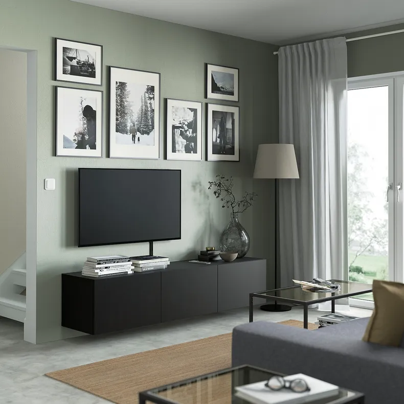 IKEA BESTÅ БЕСТО, тумба для телевізора з дверцятами, чорно-коричневий / ЛАППВІКЕН чорно-коричневий, 180x42x38 см 793.306.63 фото №3