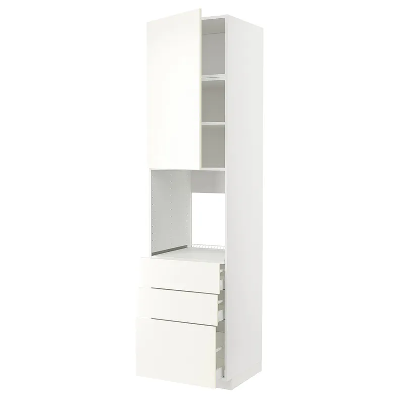 IKEA METOD МЕТОД / MAXIMERA МАКСИМЕРА, высокий шкаф д / духовки / дверь / 3ящика, белый / Вальстена белый, 60x60x240 см 495.074.51 фото №1
