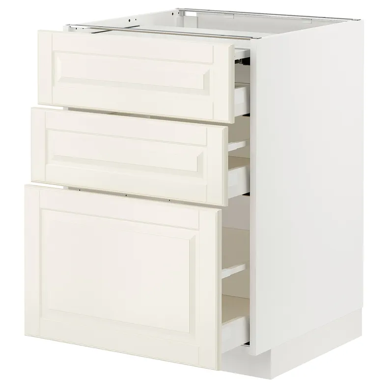 IKEA METOD МЕТОД / MAXIMERA МАКСИМЕРА, напольный шкаф с выдвиж панелью / 3ящ, белый / бодбинские сливки, 60x60 см 494.334.36 фото №1