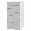 IKEA SMÅSTAD СМОСТАД / PLATSA ПЛАТСА, комод с 6 ящиками, белый / серый, 60x57x123 см 293.877.27 фото thumb №1