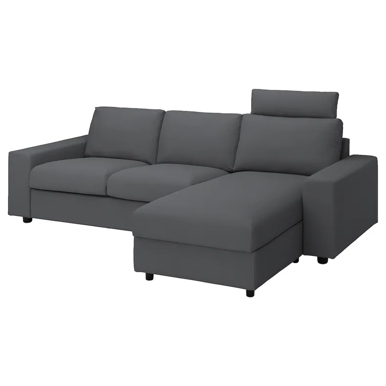 IKEA VIMLE ВИМЛЕ, чехол на 3-местный диван с козеткой, с широкими подлокотниками с подголовником / Галларп серый 194.250.46 фото №2