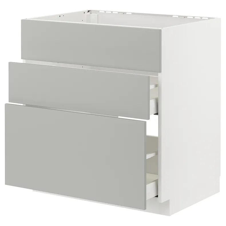 IKEA METOD МЕТОД / MAXIMERA МАКСІМЕРА, підлог шафа д / мийки+3 фр пан / 2 шух, білий / Хавсторп світло-сірий, 80x60 см 995.385.63 фото №1