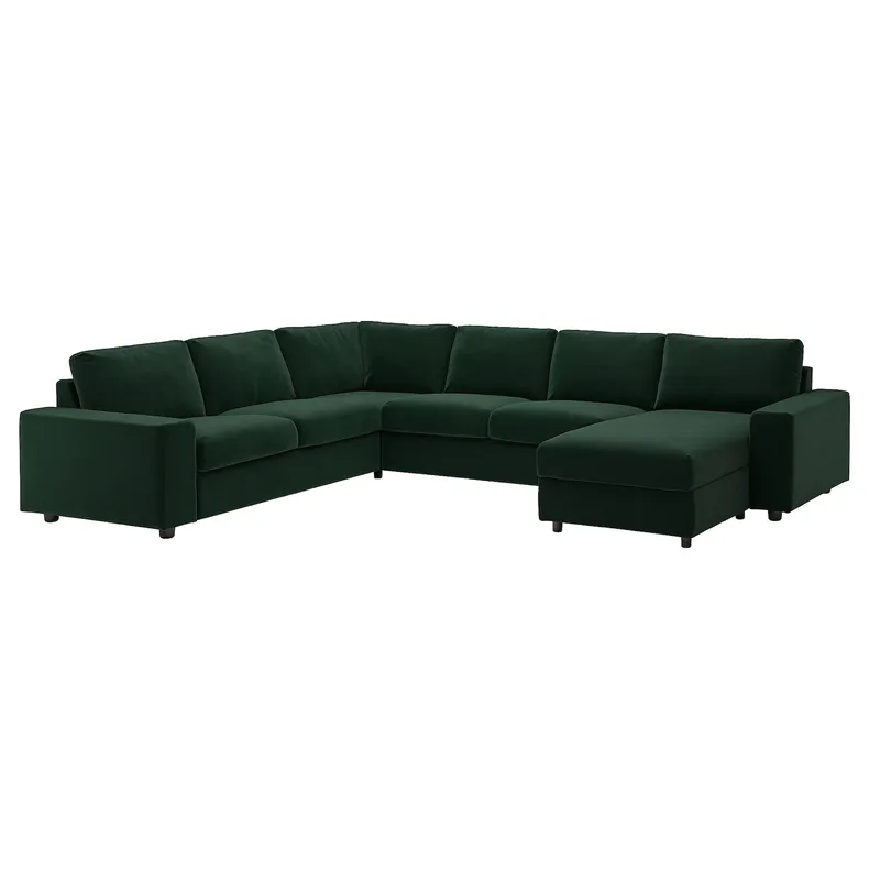 IKEA VIMLE ВІМЛЕ, кутовий диван, 5-місний з кушеткою, з широкими підлокітниками/Djuparp темно-зелений 694.367.83 фото №1