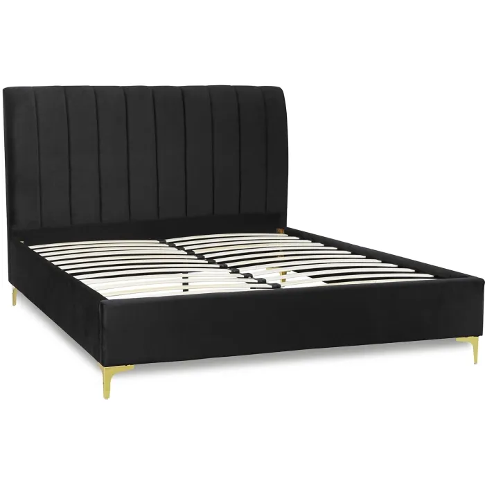 Ліжко двоспальне оксамитове MEBEL ELITE MARCELO Velvet, 160x200 см, чорний фото №1