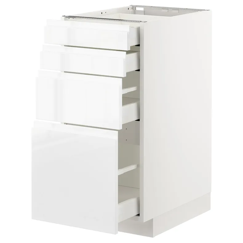 IKEA METOD МЕТОД / MAXIMERA МАКСИМЕРА, напольн шкаф 4 фронт панели / 4 ящика, белый / Воксторп глянцевый / белый, 40x60 см 992.539.13 фото №1