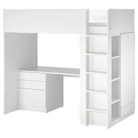 IKEA SMÅSTAD СМОСТАД, кровать-чердак, Белая рама / стол с 4 ящиками, 90x200 см 894.355.94 фото