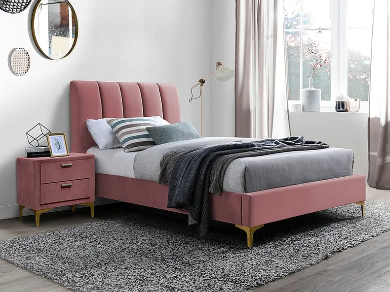 Кровать односпальная бархатная SIGNAL MIRAGE VELVET, античный розовый, 90x200 см фото №1